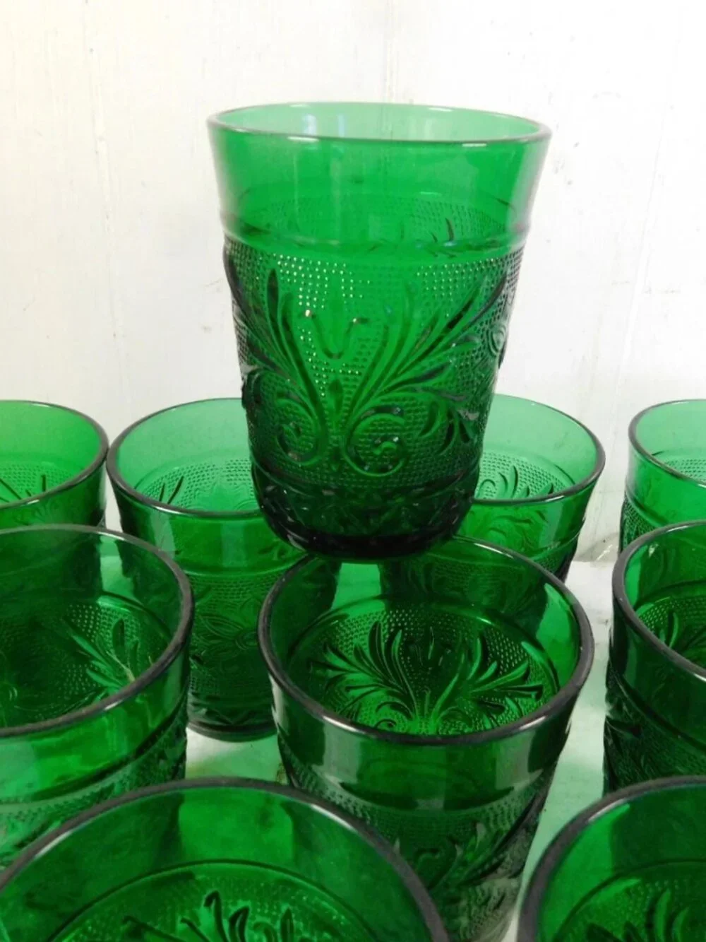 60s Era Anchor Hocking Green Sandwich Glass Flat 9 oz Tumblers s/10